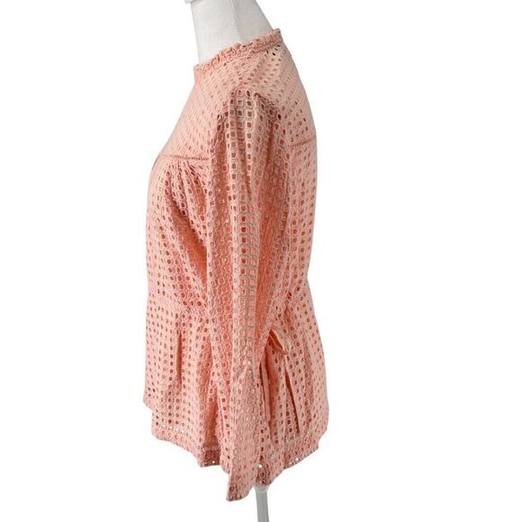 Point Sur Beautiful Blush Pink Lace Eyelet 100% Cotton Blouse L/S Sz 4 EUC - Picture 6 of 12